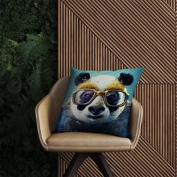 Warren Reed - Designer Panda With Golden Glasses Splashart Outdoor Cushion in Yellow - Size: 45 cm x 45 cm - thumbnail 2