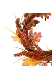 Living and Home Artificial Maple Leaf Acorn Harvest Wreath with LED Lights in Orange - thumbnail 5
