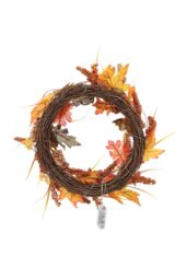 Living and Home Artificial Maple Leaf Acorn Harvest Wreath with LED Lights in Orange - thumbnail 4