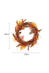Living and Home Artificial Maple Leaf Acorn Harvest Wreath with LED Lights in Orange - thumbnail 3