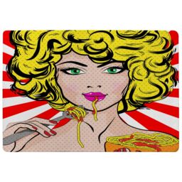 Benjamin Tate Design Pop Art Young Woman Eating Spaghetti Designer Rug in Natural - Size: Large - thumbnail 1