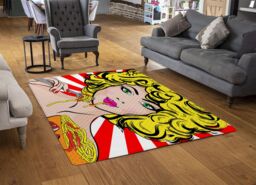 Benjamin Tate Design Pop Art Young Woman Eating Spaghetti Designer Rug in Natural - Size: Large - thumbnail 2