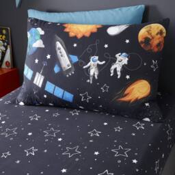 Happy Linen Company Kids Planets Space Rockets Glow In The Dark Navy Blue Pair Pillowcases - Size: Standard Pillow Case - thumbnail 2