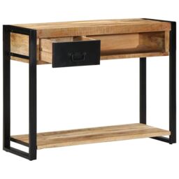 Berkfield Home Console Table 100x35x75 cm Solid Rough Wood Mango in Brown - Size: 100 x 35 x 75 cm - thumbnail 3