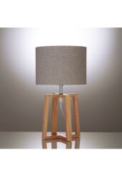K LIVING Natural Wooden Table Lamp with Linen Look Shade Criss Cross Legs - thumbnail 4