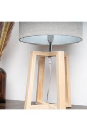 K LIVING Natural Wooden Table Lamp with Linen Look Shade Criss Cross Legs - thumbnail 3