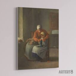"Artery8 Jean Francois Millet The Knitting Canvas Wall Art Print in Brown - Size: W18"" x H24""" - thumbnail 2