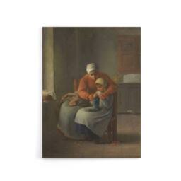 "Artery8 Jean Francois Millet The Knitting Canvas Wall Art Print in Brown - Size: W18"" x H24""" - thumbnail 1