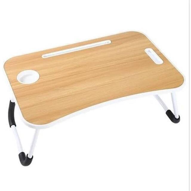 VOGREX Walnut Folding Laptop Bed Table Cup Holder Lap Standing Desk in Light Brown - image 1