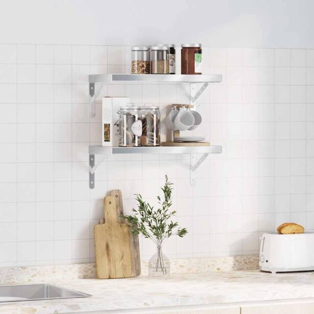 Berkfield Home Wall Shelves 2 pcs 50x23.5 cm Silver Stainless Steel - image 1