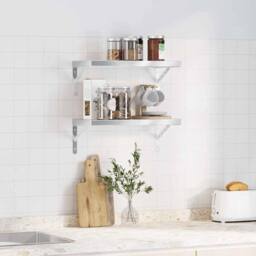 Berkfield Home Wall Shelves 2 pcs 50x23.5 cm Silver Stainless Steel - thumbnail 1