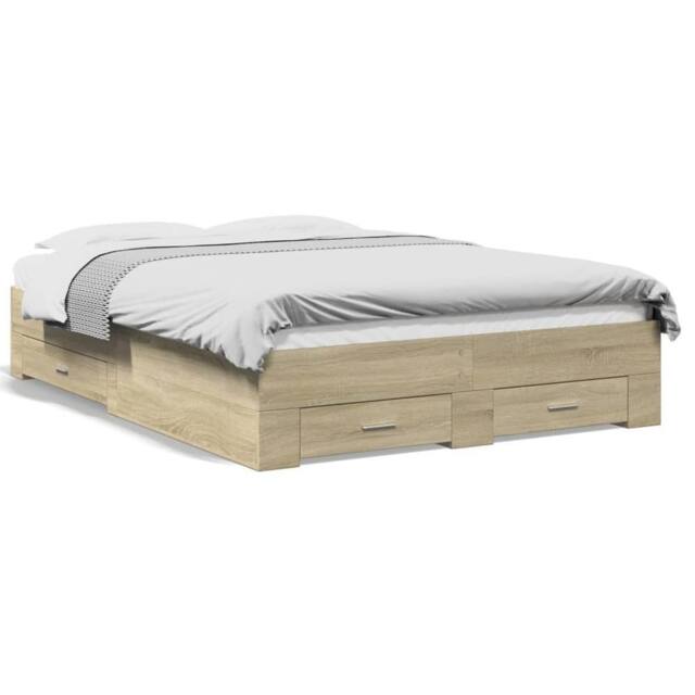 Berkfield Home Bed Frame with Drawers without Mattress Sonoma Oak 140x190 cm in Brown - image 1