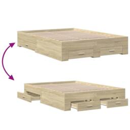 Berkfield Home Bed Frame with Drawers without Mattress Sonoma Oak 140x190 cm in Brown - thumbnail 7