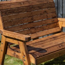 Samuel Alexander Charles Taylor Hand Made Traditional 3 Seater Chunky Rustic Wooden Garden Bench Furniture in Red - thumbnail 4