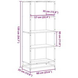Berkfield Home Bookcase Black 60x35x139 cm Engineered Wood - Size: 60 x 35 x 139 cm - thumbnail 9