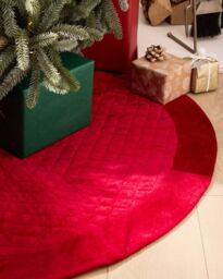 "Dibor Red Velvet Quilted Christmas Tree Decoration Christmas Tree Skirt 36"""