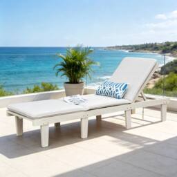 Direct Wicker 5‑Position Adjustable Acacia Wood Lounge with Cushions in Cream - Size: 1 Pack