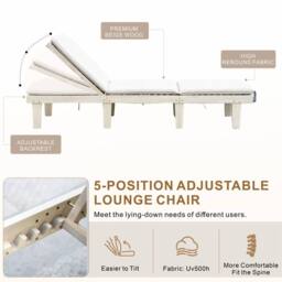 Direct Wicker 5‑Position Adjustable Acacia Wood Lounge with Cushions in Cream - Size: 1 Pack - thumbnail 6