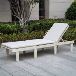 Direct Wicker 5‑Position Adjustable Acacia Wood Lounge with Cushions in Cream - Size: 1 Pack - thumbnail 7