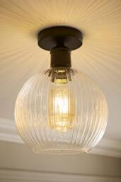 ValueLights Maddison Clear Rib Glass Globe Flush Ceiling Light with Filament Bulb in Black - thumbnail 2