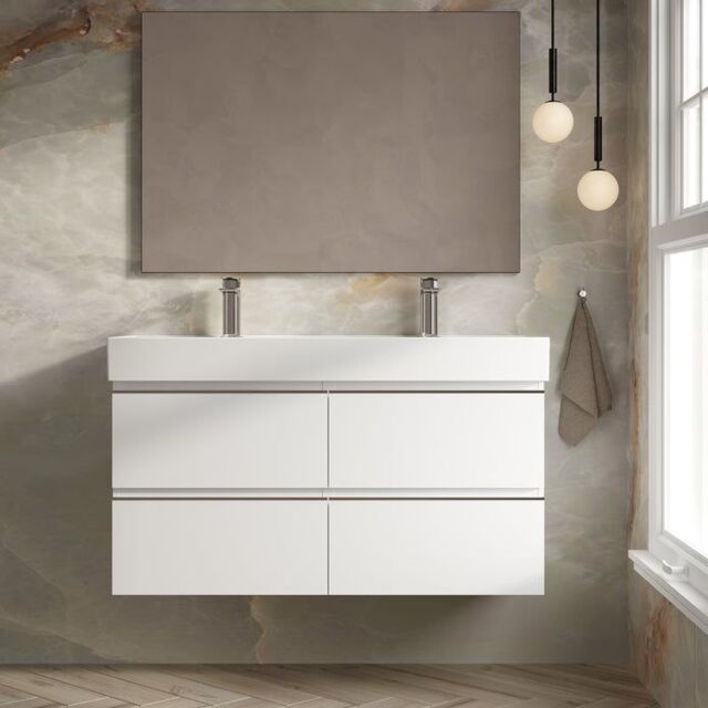 Banyetti Vatilla 1200mm Wall Hung Vanity Unit with Veneto 2 Tap Hole Basin - Gloss White - image 1