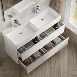 Banyetti Vatilla 1200mm Wall Hung Vanity Unit with Veneto 2 Tap Hole Basin - Gloss White - thumbnail 4