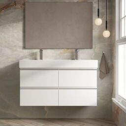 Banyetti Vatilla 1200mm Wall Hung Vanity Unit with Veneto 2 Tap Hole Basin - Gloss White