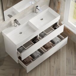 Banyetti Vatilla 1200mm Wall Hung Vanity Unit with Veneto 2 Tap Hole Basin - Gloss White - thumbnail 3