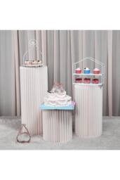 Living and Home 30x100cm Cylinder Pedestal Stand Paper Foldable Support Columns for Parties Weddings Reception Decoration in White - Size: 30x100 cm - thumbnail 4