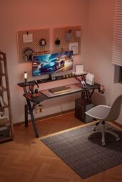 Living and Home 140*60*80cm Office Gaming Desk with LED Lights & Monitor Stand in Black - thumbnail 2