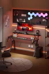 Living and Home 140*60*80cm Office Gaming Desk with LED Lights & Monitor Stand in Black - thumbnail 1