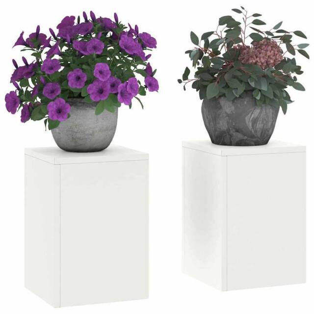 Berkfield Home Outdoor Plant Stands Pillar 2 pcs White 24x24x35 cm Steel - Size: 24 x 24 x 35 cm - image 1
