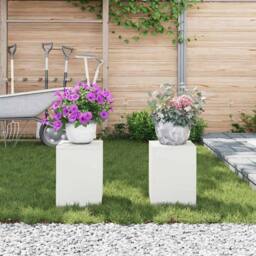 Berkfield Home Outdoor Plant Stands Pillar 2 pcs White 24x24x35 cm Steel - Size: 24 x 24 x 35 cm - thumbnail 4