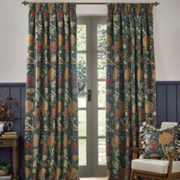 Morris & Co Cray Floral Velvet Room Darkening Pencil Pleat Curtains in Indigo - Size: 117 cm width x 137 cm drop - thumbnail 2
