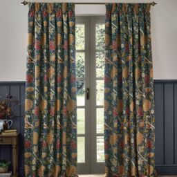 Morris & Co Cray Floral Velvet Room Darkening Pencil Pleat Curtains in Indigo - Size: 117 cm width x 137 cm drop - thumbnail 7