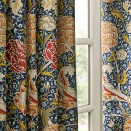 Morris & Co Cray Floral Velvet Room Darkening Pencil Pleat Curtains in Indigo - Size: 117 cm width x 137 cm drop - thumbnail 5