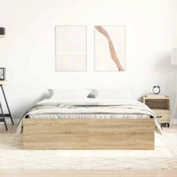 Berkfield Home Modern Bed Frame Sonoma Oak 150x200 cm King Size in Light Oak - thumbnail 4