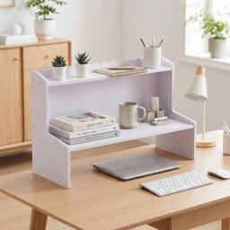 NESTLUNE Desktop Storage Shelf Desk Organiser Office Display Rack in White - Size: 100 cm x 15 cm - thumbnail 3
