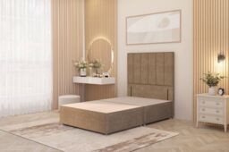 "Somnior Austin 2 Drawer Divan Bed Base & 54"" Floor Standing Headboard Velvet in Beige - Size: Double" - thumbnail 2