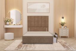 "Somnior Austin 2 Drawer Divan Bed Base & 54"" Floor Standing Headboard Velvet in Beige - Size: Double" - thumbnail 4