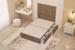"Somnior Austin 2 Drawer Divan Bed Base & 54"" Floor Standing Headboard Velvet in Beige - Size: Double" - thumbnail 3