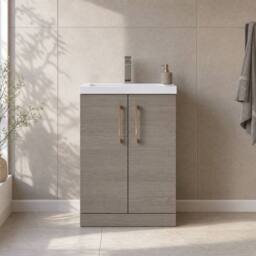 Balterley Bathroom Vanity Basin Unit, Brushed Bronze Handles, 600mm, Mid Oak in Brown - thumbnail 4