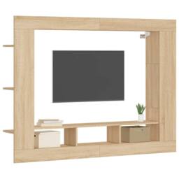 Berkfield Home TV Cabinet Sonoma Oak 152x22x113 cm Engineered Wood in Light Brown - Size: 152 x 22 x 113 cm - thumbnail 3