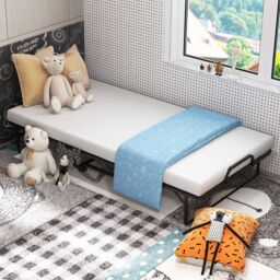 Costway Folding Bed Rollaway Guest Bed Fold up Sleeper Bed W/ 10cm Memory Foam Mattress & 4 Universal Wheels in White - thumbnail 2