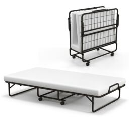 Costway Folding Bed Rollaway Guest Bed Fold up Sleeper Bed W/ 10cm Memory Foam Mattress & 4 Universal Wheels in White - thumbnail 1