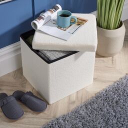 Home Source Folding Ottoman Cream Boucle Teddy Bear Fabric Chest Solid Storage Box - thumbnail 2