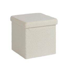 Home Source Folding Ottoman Cream Boucle Teddy Bear Fabric Chest Solid Storage Box - thumbnail 4
