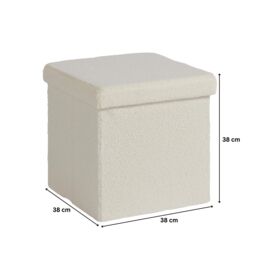 Home Source Folding Ottoman Cream Boucle Teddy Bear Fabric Chest Solid Storage Box - thumbnail 5