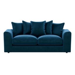 Furnishings For Less UK Brooklyn Plush Velvet Fibre Fabric 3 Seater Sofa Scatter Back in Blue - thumbnail 2