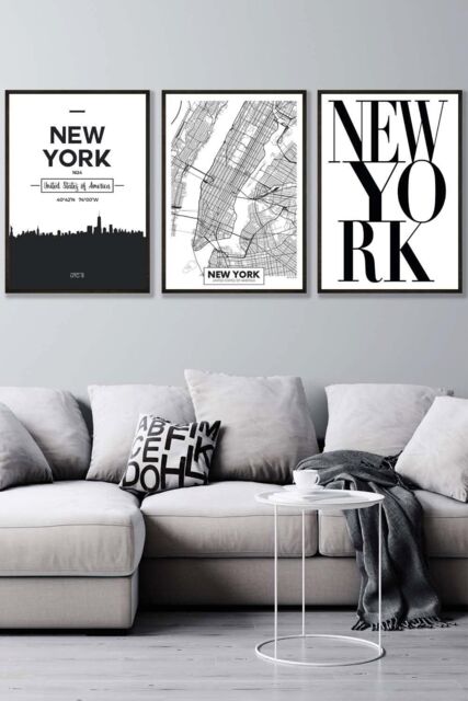 ARTZE NEW YORK Skyline Street Map City Prints Framed Wall Art - Medium in Black - Size: W45 cm x H62 cm x D20mm - image 1
